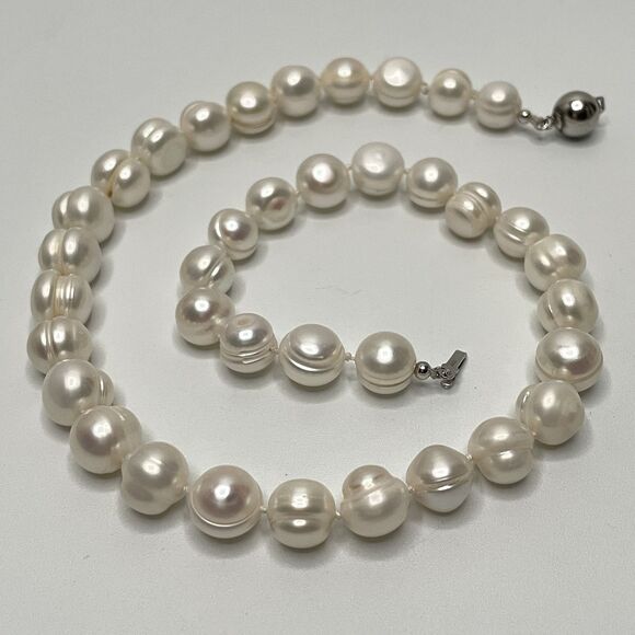 Stunning Large Freshwater Pearl Beaded Knotted Necklace Sterling Silver Clasp - Picture 3 of 9